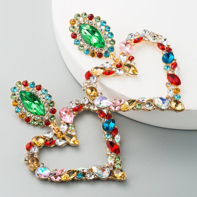 Classy Lady Baroque Heart Earrings with Drop Rhinestone