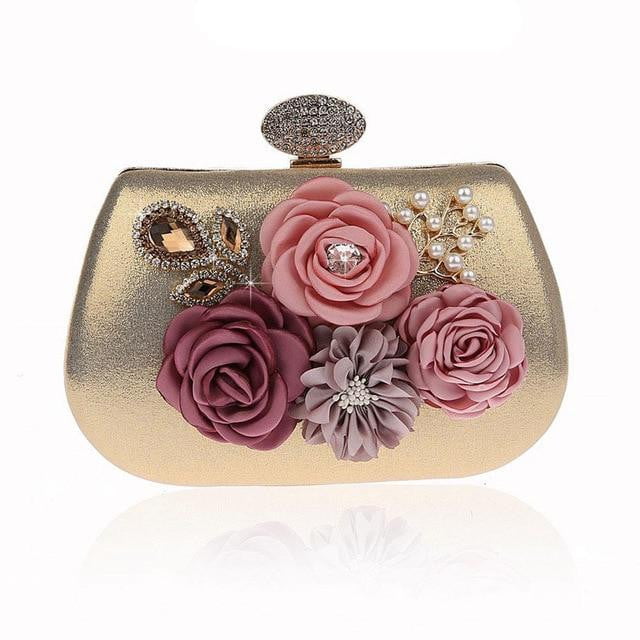 Exquisite Flower Clutches Lady Evening Bag For Wedding Banquet Party Purse Female Gold Blue Handbags