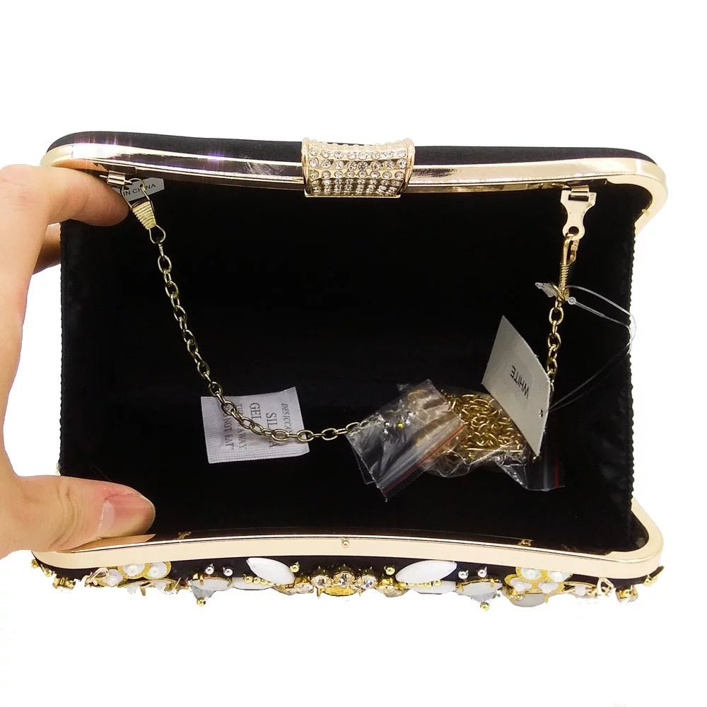 Luxy Moon Beaded Clutch Purse Black Evening Bags Wedding Party Handbag