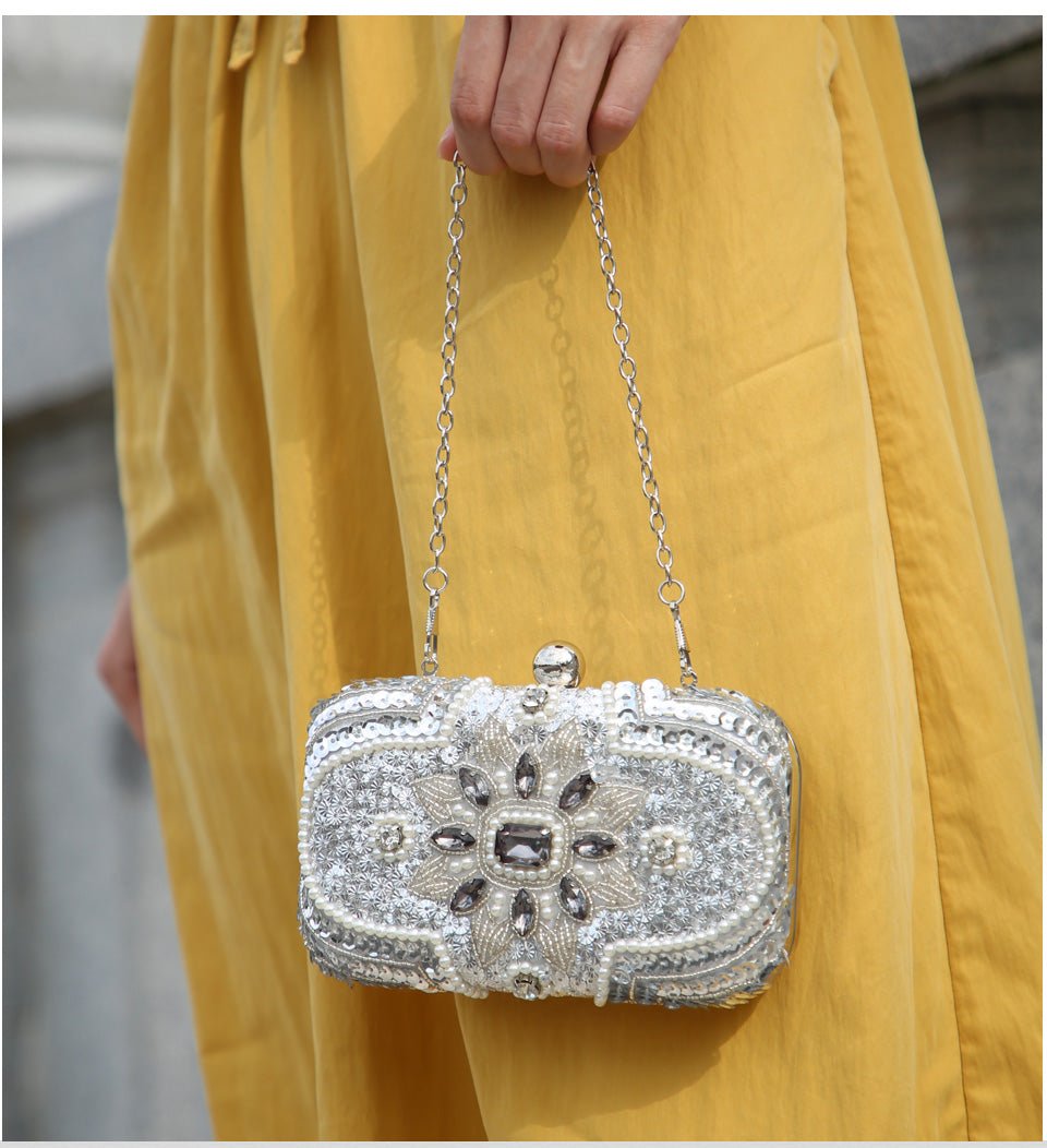 Luxy Moon Beaded Clutch Purse Silver Evening Bags