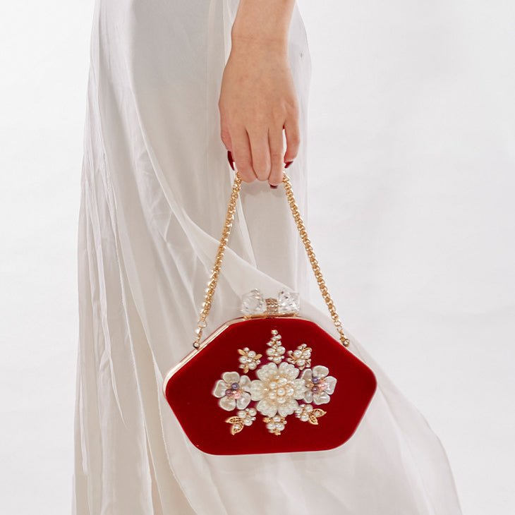 Luxy Moon Beaded Flower Velvet Evening Bag