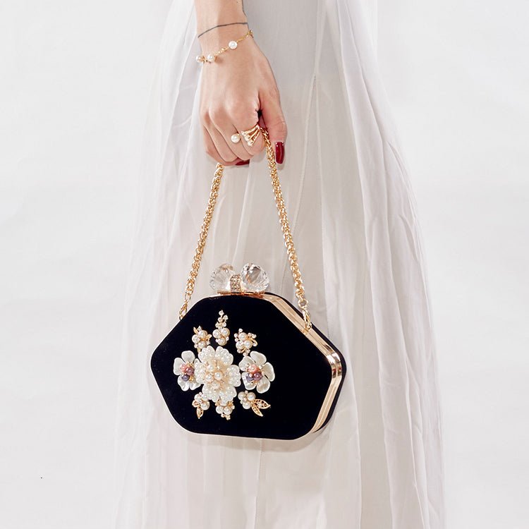 Luxy Moon Beaded Flower Velvet Evening Bag