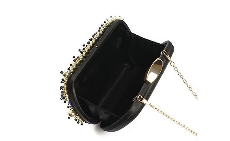 Luxy Moon Black Evening Bag Beaded Diamond Clutch