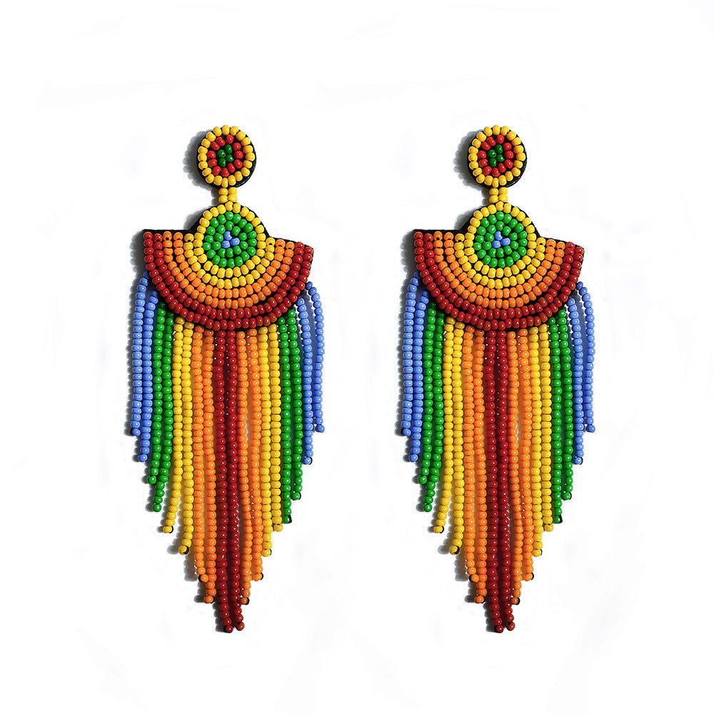 Luxy Moon Bohemian Rainbow Beaded Long Tassel Earrings For Women