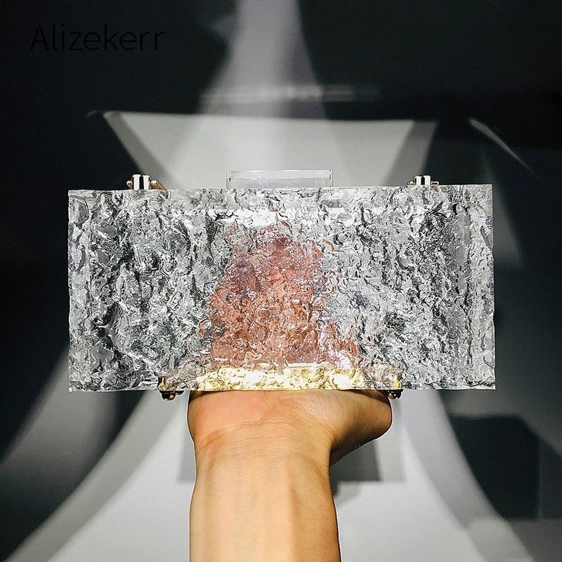 Luxy Moon Clear Ice Pattern Acrylic Box Evening Bag Transparent Clutch  Purses