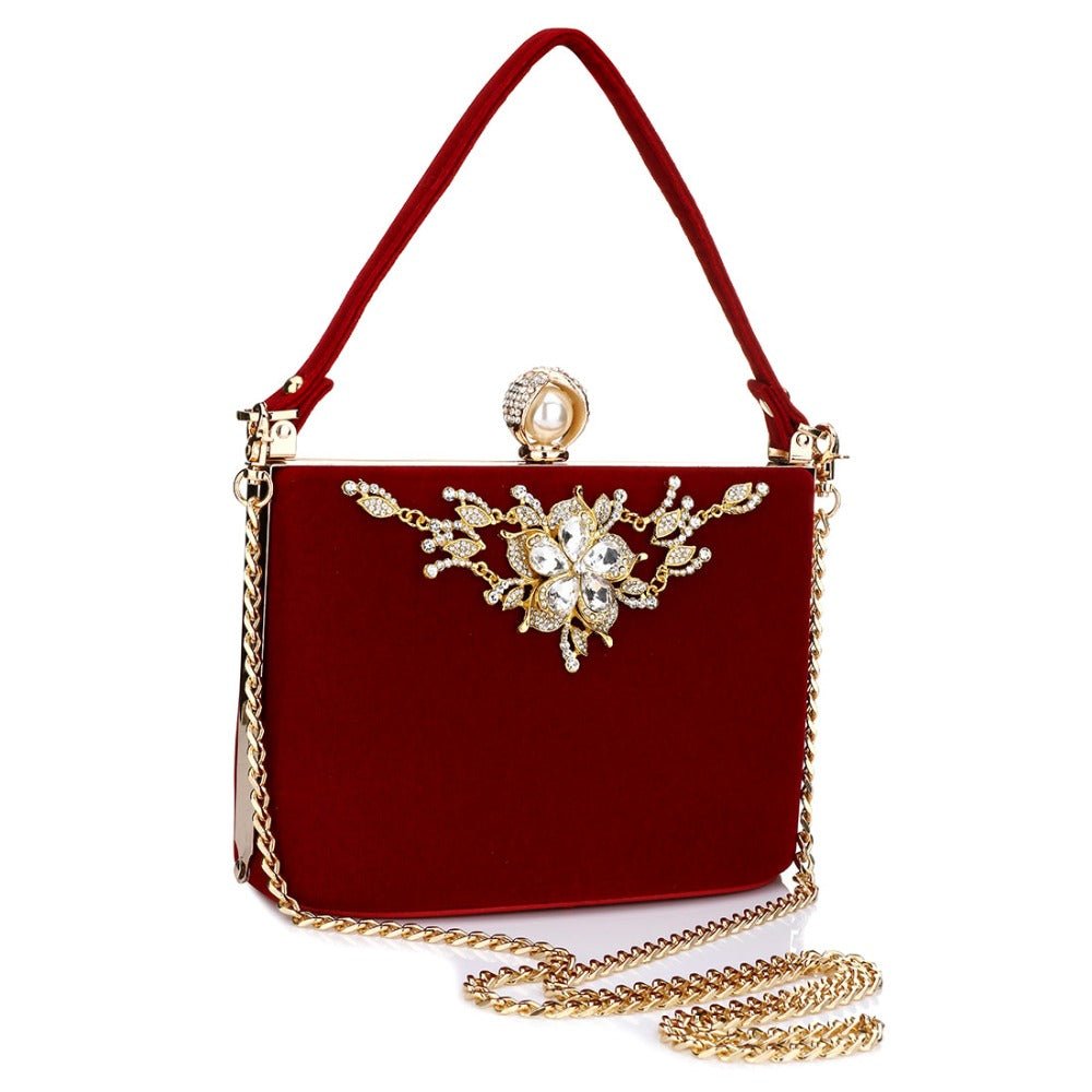 Luxy Moon Diamond Flower Velvet Hand Clutch Bag