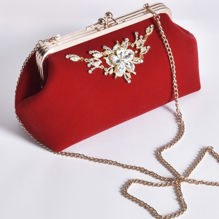 Beautiful Red Velvet Box Shape Evening Bag