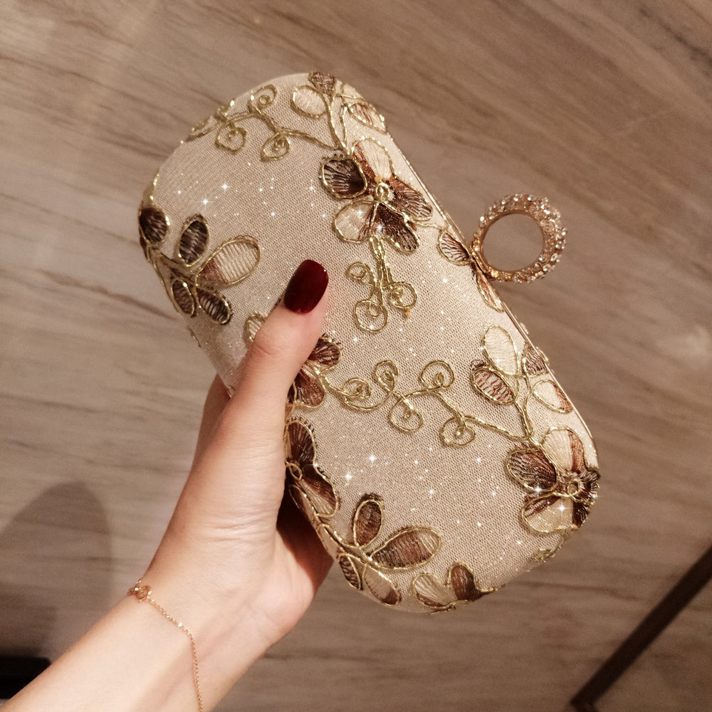 Luxy Moon Exquisite Flower Embroidery Flash Evening Clutch