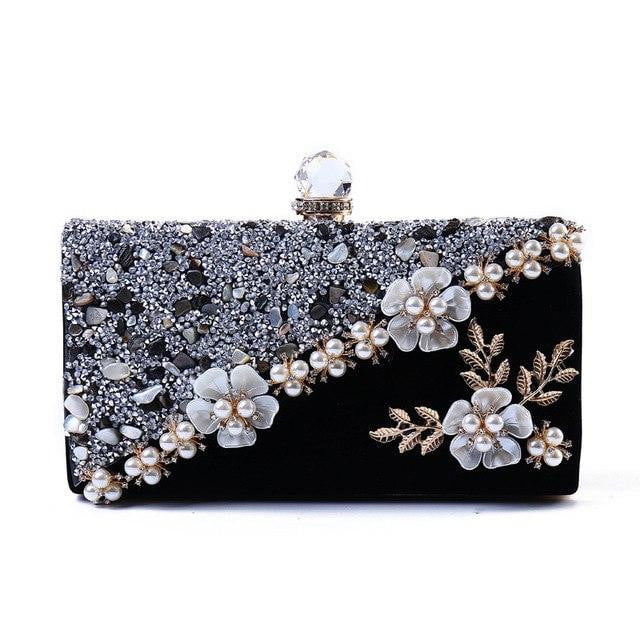 Luxy Moon Flower Evening Bags with Pearl Embellishment