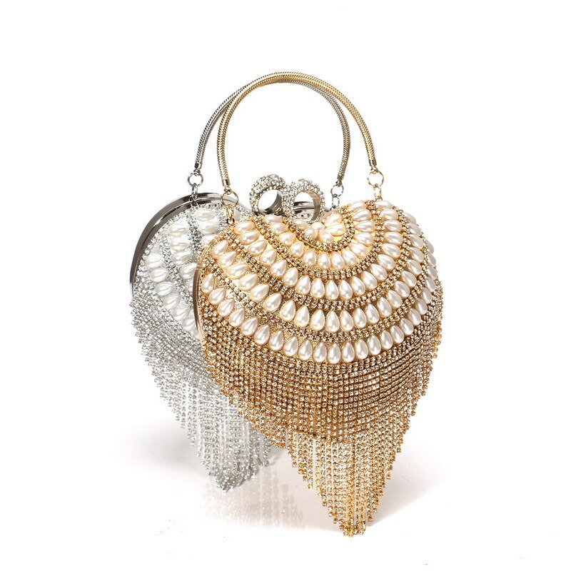 Luxy Moon Heart Design Women Clutches Diamonds Evening Bags With Tassel