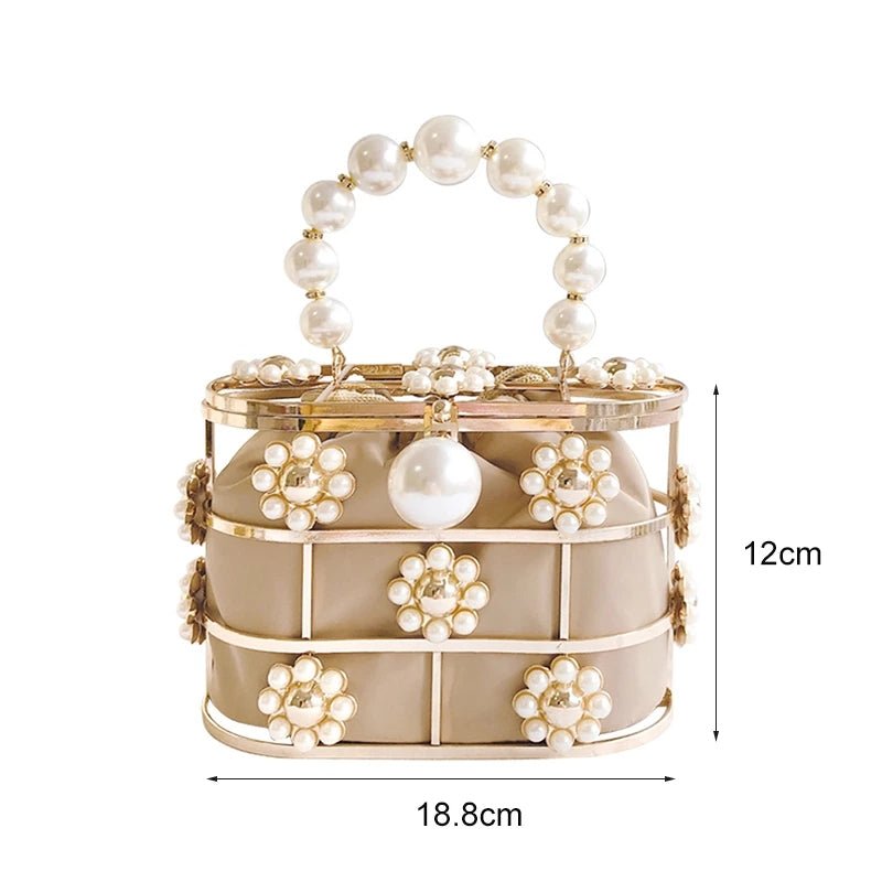 Luxy Moon Hollow Pearl Flowers Metallic Wedding Clutch Purse Mini Bucket Handbag
