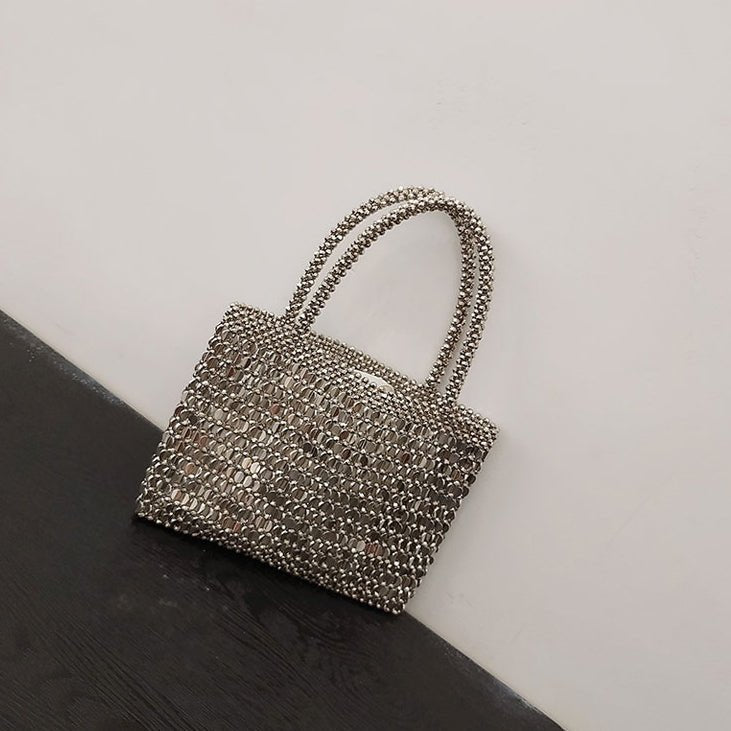 Luxy Moon Large Silver Sequined Clutch Purse