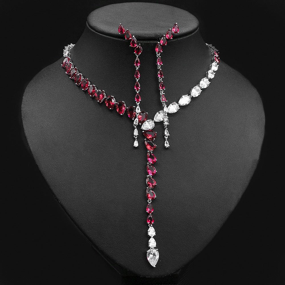 Luxy Moon Long Chain Pendant Cubic Zirconia Wedding Jewelry Sets