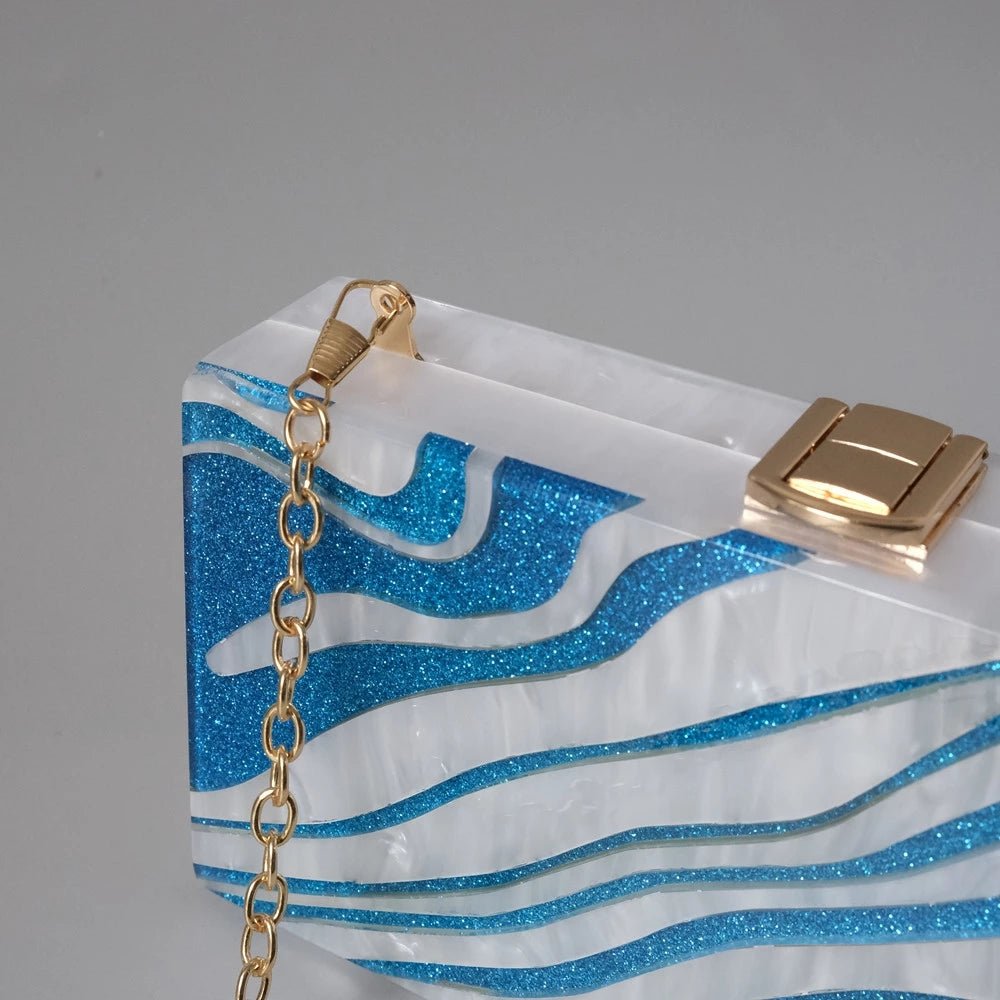 Luxy Moon Party Chain Shoulder Bag Blue Acrylic Evening Wedding Purse