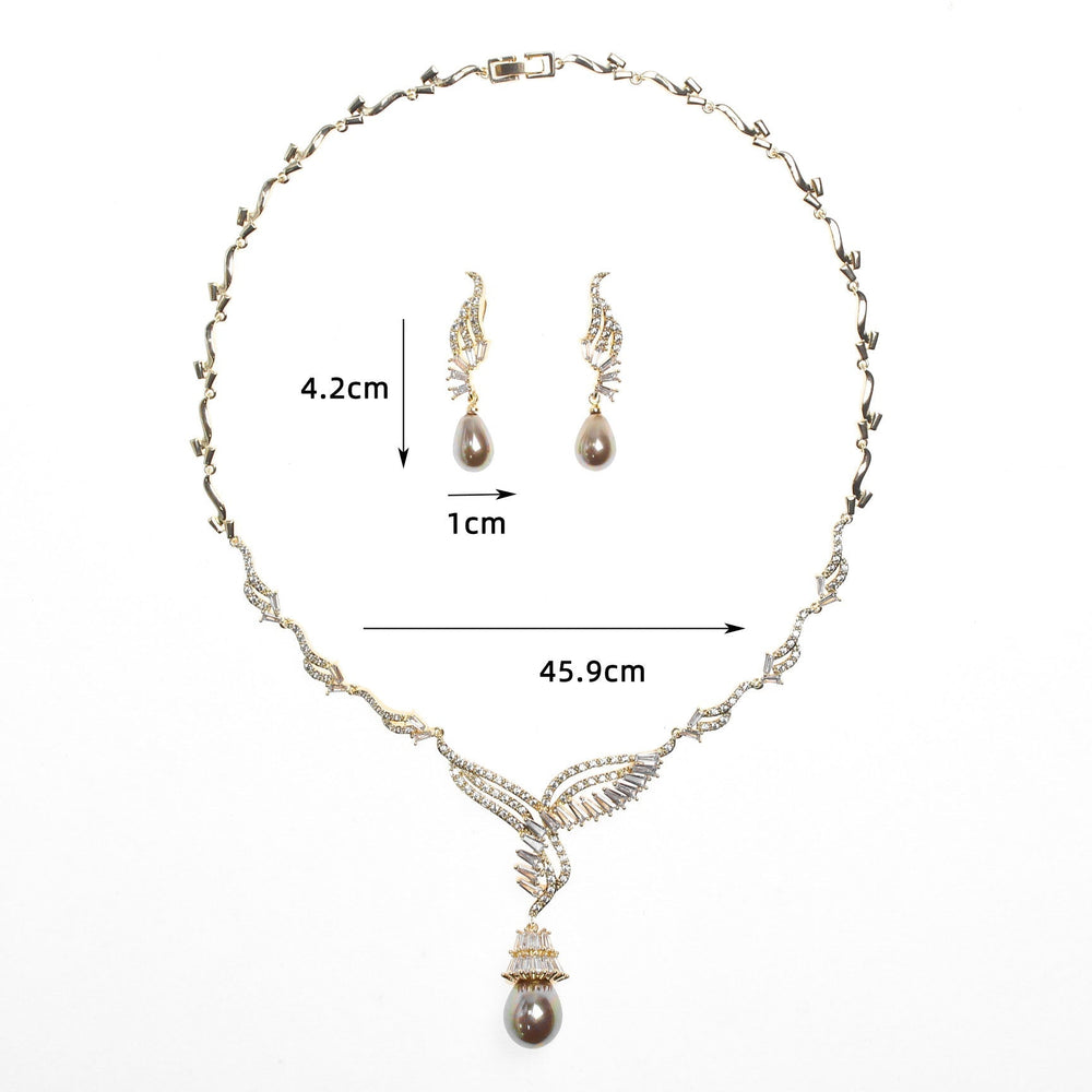 Luxy Moon Pearl Pendant Cubic Zirconia Wedding Jewelry Sets For Bridal