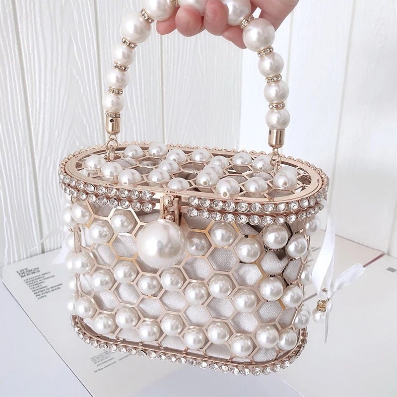 Luxy Moon Pearl Women's Handbag Wedding Clutch Purse Metal Basket Shoulder Bag