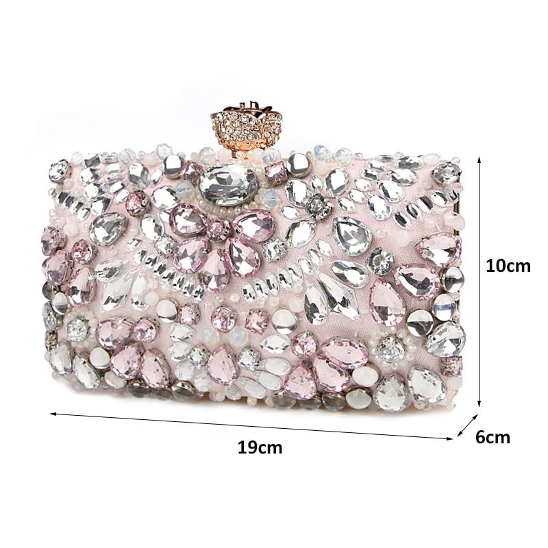 Luxy Moon Rhinestone Evening Bags Diamond Clutches Wedding Handbags Pink