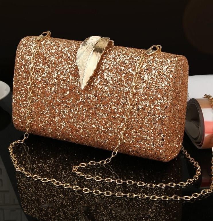 Luxy Moon Sequin Evening Bags Glitter Leaf Decoration Clutches