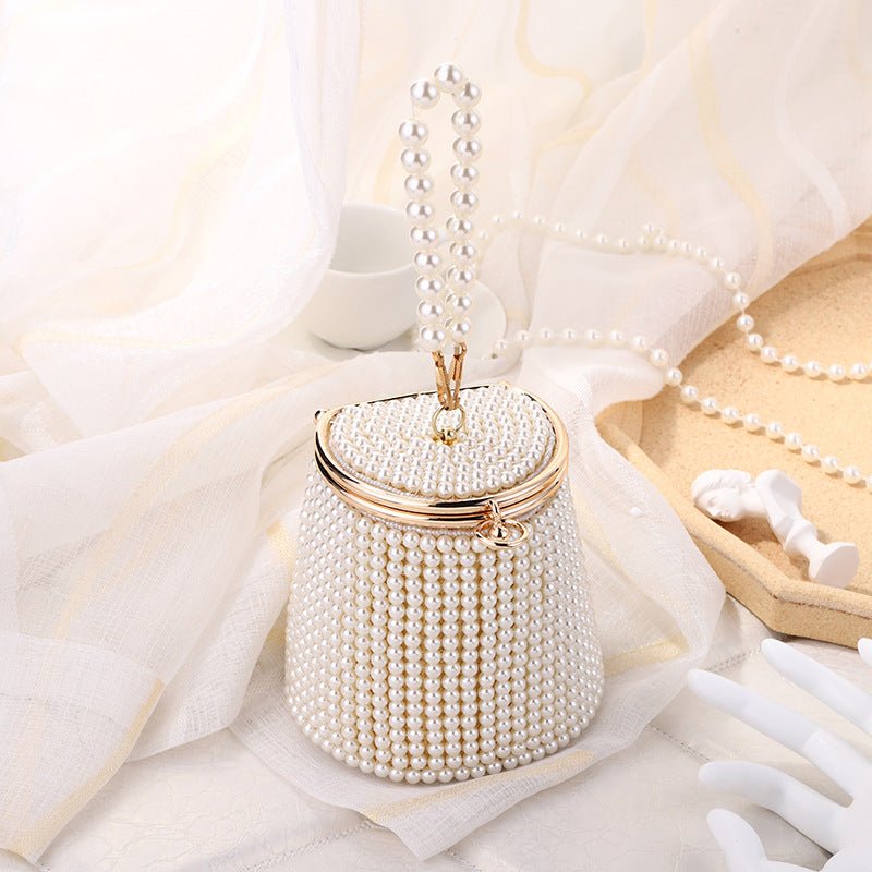 Luxy Moon Small Bucket Pearl Evening Purse with Handle