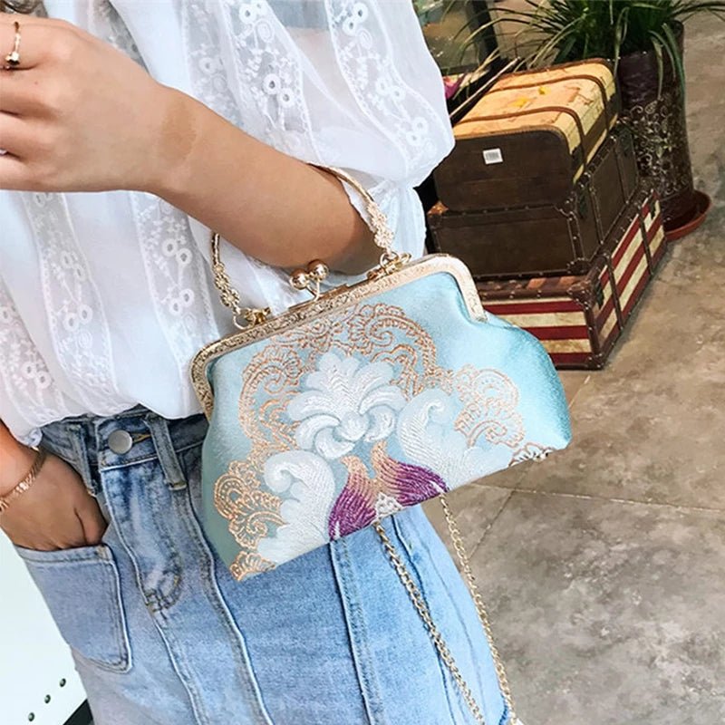 Luxy Moon Stylish Hand Clutch Bag with Flower Embroidery