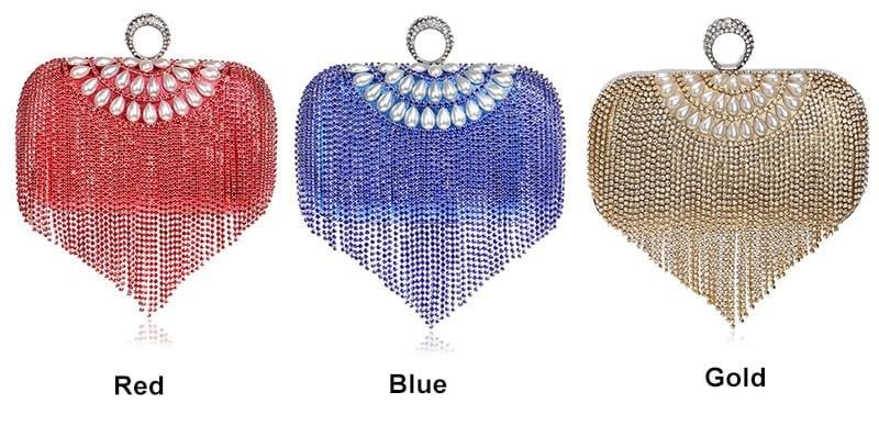 Luxy Moon Tassel Evening Clutches Rings Diamonds Pearl Handbags