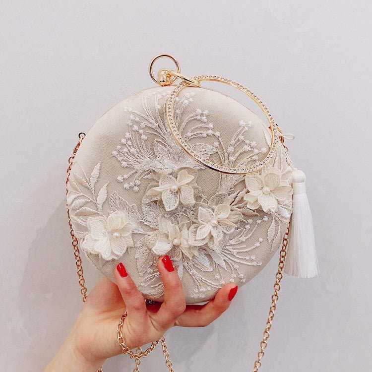 Luxy Moon Tassel Metal Small Clutches Lady Embroidery Wedding Purse
