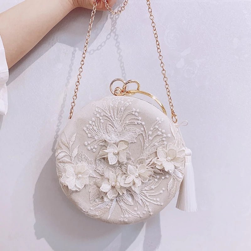 Luxy Moon Tassel Metal Small Clutches Lady Embroidery Wedding Purse