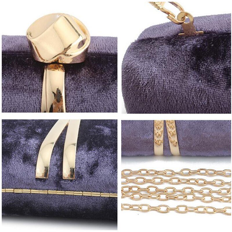 Luxy Moon Velour Clutch Bag For Women V Shape Metal