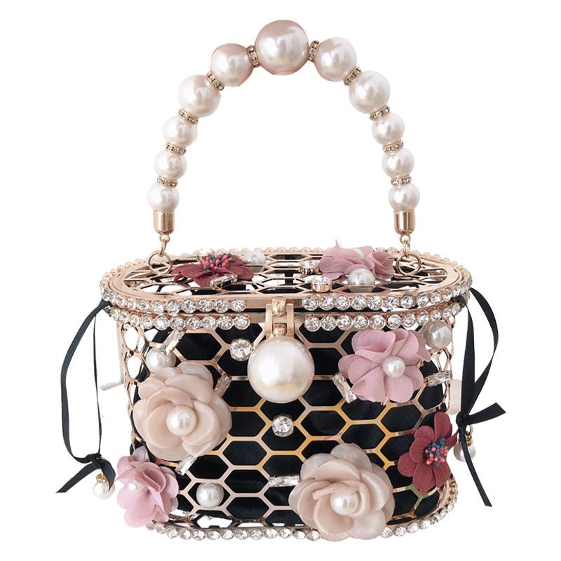 Luxy Moon Wedding Clutch Purse Flower Pearl Handbag Rhinestone Bucket Bag
