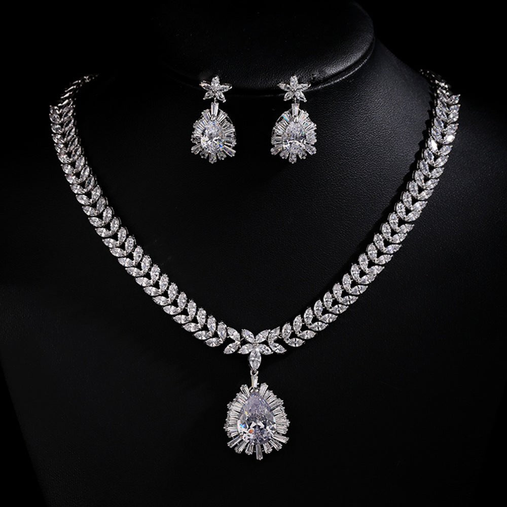 Luxy Moon Women Silver Chain Cubic Zirconia Wedding Jewelry Sets