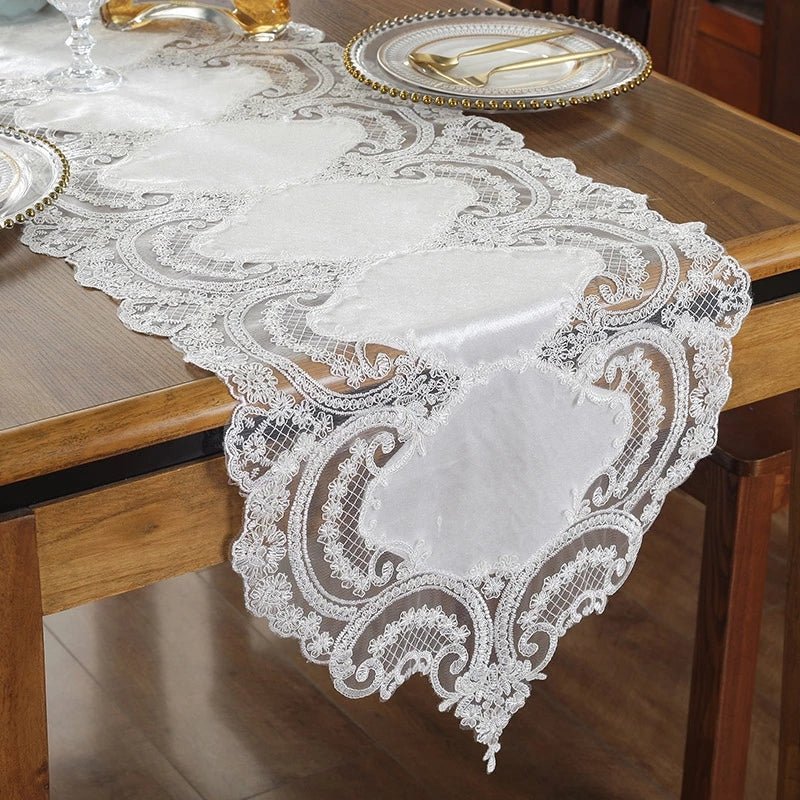 Rose Luxury Lace Runner Embroidered Table Flag Wedding Decor