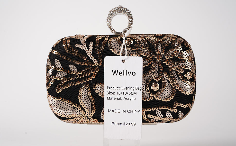 Wellvo Bag Glitter Lady Wedding Purse Rhinestones Handbags Black Evening Clutch Bags for Women